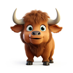 Obraz premium Cute Cartoon Buffalo Isolated On a White Background 