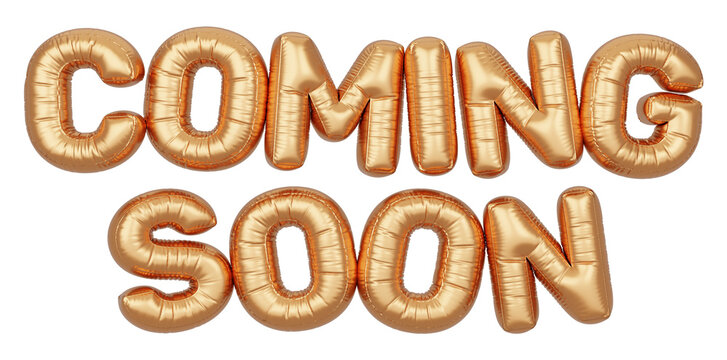 Golden balloon 3d text. Typography. 3D illustration. Coming Soon.