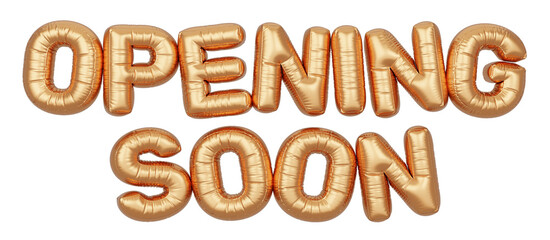Golden balloon 3d text. Typography. 3D illustration. Opening Soon.