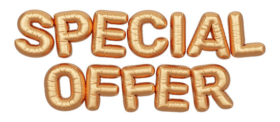 Golden balloon 3d text. Typography. 3D illustration. Special Offer.
