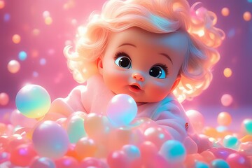 Obraz na płótnie Canvas cute little girl with a big pink balloon cute little girl with a big pink balloon cute little girl with a pink balloons