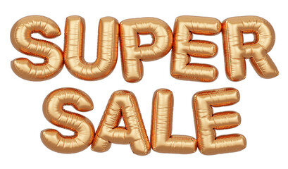Golden balloon 3d text. Typography. 3D illustration. Super Sale.