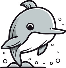Fototapeta premium Cartoon dolphin. Vector illustration. Isolated on white background.