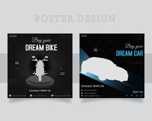 modern social media poster design for bike and car company. 