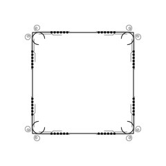 Abstract Black Simple Line Square With Leaf Leaves Frame Flowers Doodle Outline Element Vector Design Style Sketch Isolated Illustration For Wedding And Banner