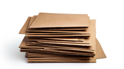 Set of torn brown cardboard pieces isolated on white background. Scrap material for recycling