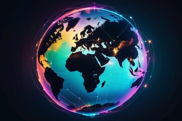 global network connection. world map with glowing lines of earth on blue background. global technology concept of internet network. 3d rendering global network connection. world map with glowing lines