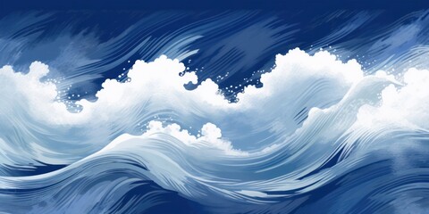 Rough waves Motif Japanese style background illustration material Indigo, Generative AI