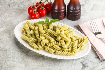 Italian pasta with basil pesto