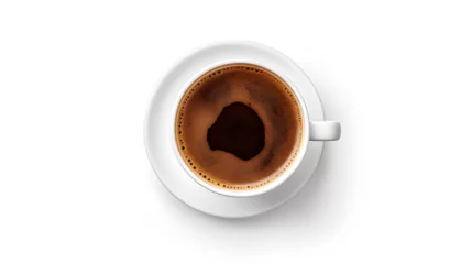 Tuinposter Top view of coffee in white mug isolated on transparent background © isbah