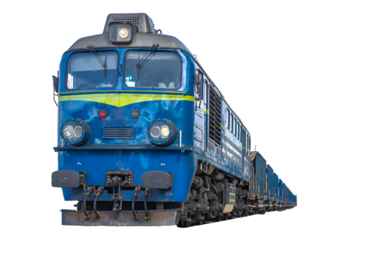 blue train on white isolated background