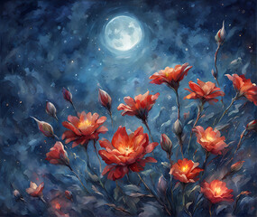 Obraz na płótnie Canvas flowers and night light generative ai