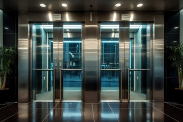 Naklejka premium Elevator Swing Doors at business building.