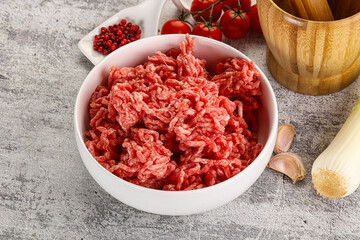 Minced beef meat in the bowl