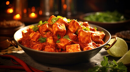 Paneer Makhani Butter Masala Curry on Selective Focus Background - obrazy, fototapety, plakaty