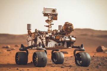 The Mars Rover explores the surface of Mars. Space exploration, science concept