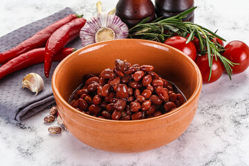 Red canned beans in the bowl