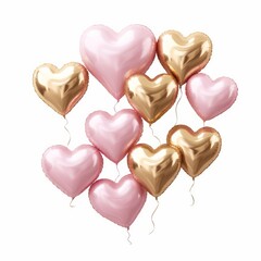 Pink and gold heart balloon, white background, wedding cute decoration material, Generative AI - obrazy, fototapety, plakaty
