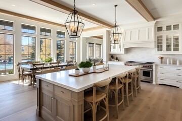 Fototapeta premium Traditional kitchen in a luxury home luxury chandeliers and large windows
