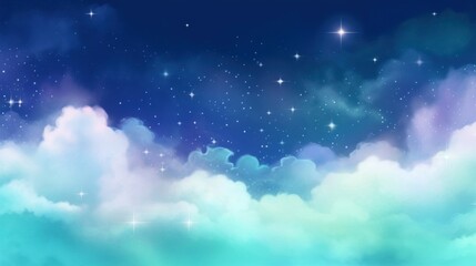 Obraz na płótnie Canvas Cute starry sky illustration Sky above the clouds Fantasy background, Generative AI