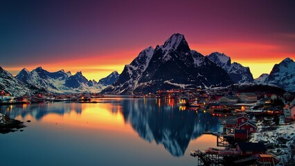 sunrise over the lake and natural beautiful mountains