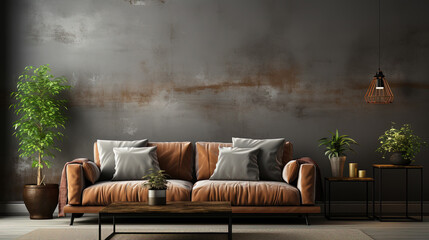 A Cozy Couch Placed in Front of a Texture Wall Classic Look Interior Background