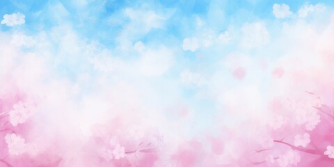Spring background with the image of blue sky and cherry blossoms Watercolor illustration material, Generative AI - obrazy, fototapety, plakaty