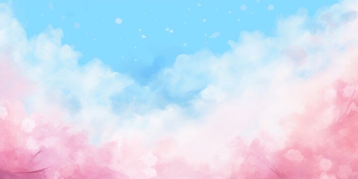 Spring background with the image of blue sky and cherry blossoms Watercolor illustration material, Generative AI