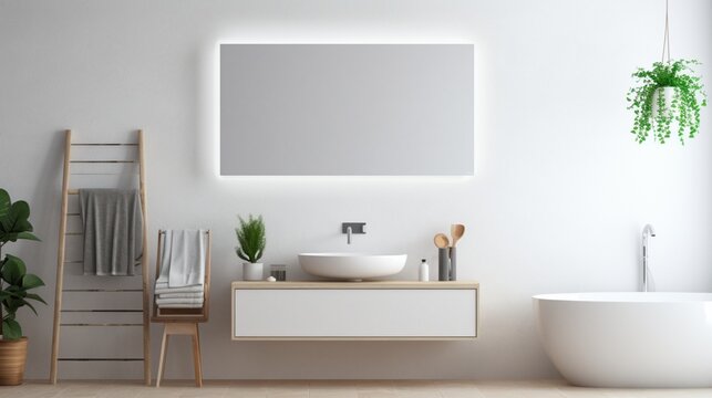 A modern mirror with touch-sensitive controls and backlight, showcasing technology and design, set against a clear white background.
