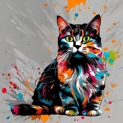 cat on black , white background, vector, illustion, potrait