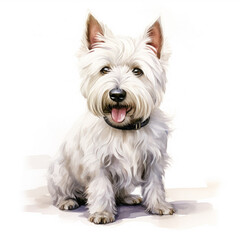 West Highland White Terrier, Westie Dog Breed Watercolor Clipart Illustration