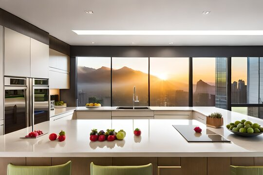 modern kitchen with red walls