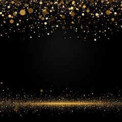 Fototapeta na wymiar Glowing gold sparkle. Abstract holiday confetti on black background. Golden glittering celebration. Shimmering backdrop. Luxurious magic