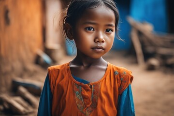 portrait of a little girl in the village portrait of a little girl in the village portrait of cute little asian girl - obrazy, fototapety, plakaty