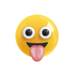 Emoji face funny shows tongue. Emotion Realistic 3d Render. Icon Smile Emoji. EPS yellow glossy emoticons.