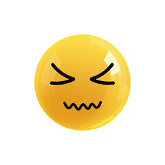 Emoji face eyes closed dissatisfaction. Emotion Realistic 3d Render. Icon Smile Emoji. PNG yellow glossy emoticons.