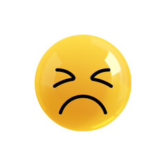 Emoji face sad and upset. Realistic 3d design. Emoticon yellow glossy color. Icon in plastic cartoon style isolated on white background. PNG