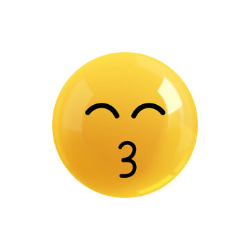 Emoji face kiss. Realistic 3d design. Emoticon yellow glossy color. Icon in plastic cartoon style isolated on white background. PNG