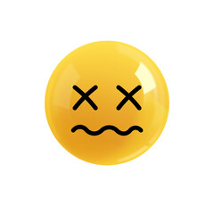Emoji face no strength, dead. Realistic 3d design. Emoticon yellow glossy color. Icon in plastic cartoon style isolated on white background. PNG