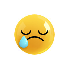 Emoji face upset crying. Realistic 3d design. Emoticon yellow glossy color. Icon in plastic cartoon style isolated on white background. PNG
