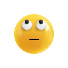 Emoji face looking up. Realistic 3d Icon. Render of yellow glossy color emoji in plastic cartoon style isolated on white background. EPS illustration