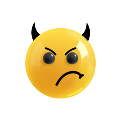 Emoji face evil upset. Emotion Realistic 3d Render. Icon Smile Emoji. PNG yellow glossy emoticons.