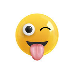 Emoji face winks and sticks out tongue. Emotion Realistic 3d Render. Icon Smile Emoji. EPS  yellow glossy emoticons.