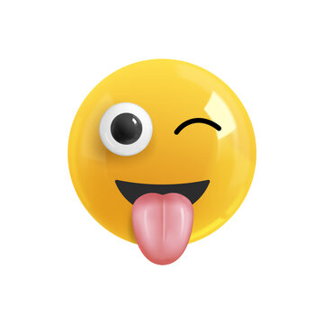 Emoji face winks and sticks out tongue. Emotion Realistic 3d Render. Icon Smile Emoji. EPS  yellow glossy emoticons.