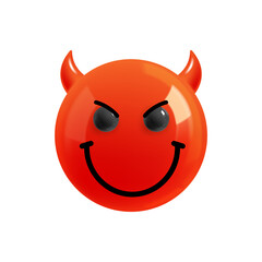 Emoji face evil smile. Realistic 3d design. Emoticon yellow glossy color. Icon in plastic cartoon style isolated on white background. EPS
