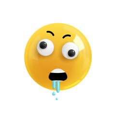 Emoji face dizziness. Realistic 3d design. Emoticon yellow glossy color. Icon in plastic cartoon style isolated on white background. PNG
