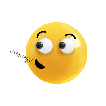 Emoji face messed up oops. Realistic 3d design. Emoticon yellow glossy color. Icon in plastic cartoon style isolated on white background. EPS