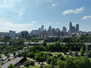 City skyline drone photography aerial view