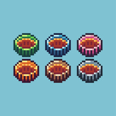 Pixel art sets of food pie with variation color item asset. Simple bits of pumkin pie pixelated style. 8bits perfect for game asset or design asset element for your game design asset.