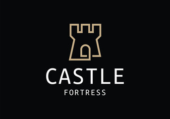 castle fortress line art logo design illustration template
